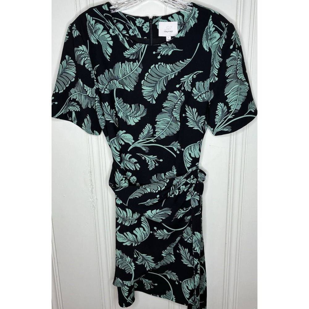 Cinq a‎ Sept Bia Crewneck Tie-side Palm Print dress Sz 6 wedding guest lux